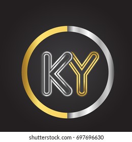 KY Letter logo in a circle. gold and silver colored. Vector design template elements for your business or company identity.