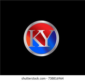 KY Letter logo Design in a circle. Blue and silver colored
