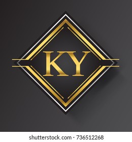 KY Letter logo in a square shape gold and silver colored geometric ornaments.