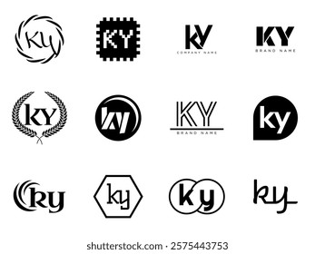 KY logo company template. Letter k and y logotype. Set different classic serif lettering and modern bold text with design elements. Initial font typography. Collection trendy business identity.