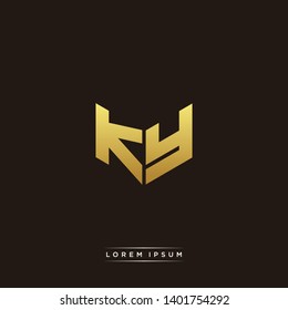 KY Logo Letter Initial Logo Designs Templete with Gold and Black Background