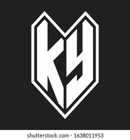KY Logo monogram with emblem line style isolated on black background
