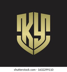 KY Logo monogram with emblem shield shape design isolated gold colors on black background