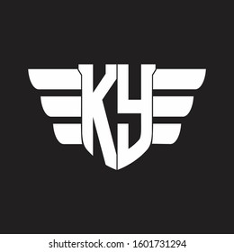 KY Logo monogram with emblem and wings element design template
