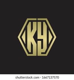 KY Logo monogram with hexagon line rounded design template with gold colors