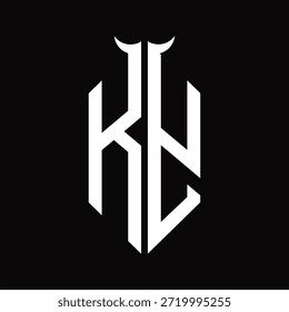 Monograma de logotipo KY com forma de chifre isolado modelo de design preto e branco sobre fundo preto