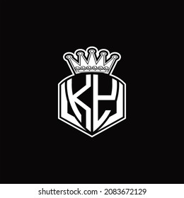 KY Logo monogram with luxury emblem shape and crown design template on black background