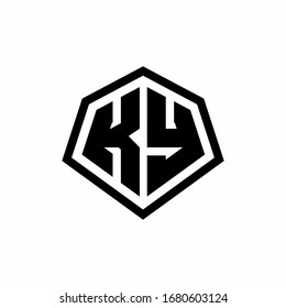 KY monogram logo with hexagon shape and line rounded style design template isolated on white background