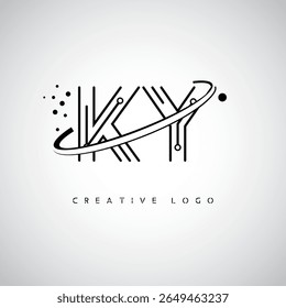 Logotipo de Monograma de Órbita KY - Marca de Letra Mínima Futurista com Linha de Arte Circular, Pontos Inspirados na Tecnologia e Conceito de Movimento Espacial para Identidade de Marca Moderna