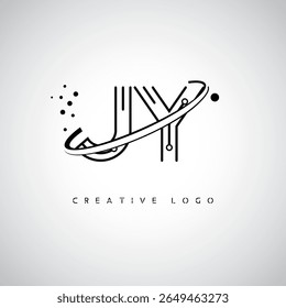 Logotipo de Monograma de Órbita KY - Marca de Letra Mínima Futurista com Linha de Arte Circular, Pontos Inspirados na Tecnologia e Conceito de Movimento Espacial para Identidade de Marca Moderna
