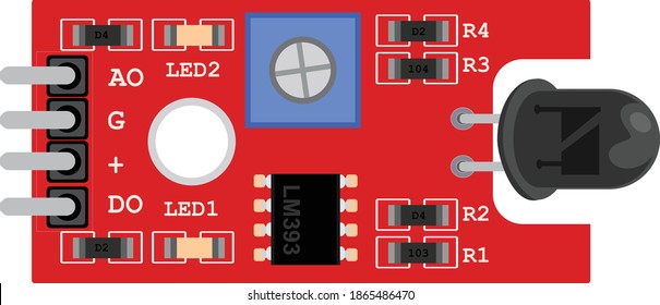 KY026 sensor, Flame sensor module, IR temperature detector top view illustration, electronics component for minor project, sensor for arduino, raspberry pi, and other micro controller  