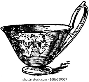 Kyathos is the name given in modern terminology to a type of painted ancient Greek vase,  Its closest modern parallel would be a ladle, vintage line drawing or engraving illustration.