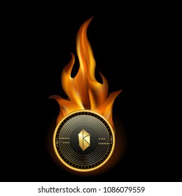Kyber Network Cryptocurrency Coin On Fire Background