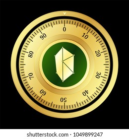 Kyber Network (KNC) cryptocurrency safe lock. Eps10 vector illustration isolated on black background.