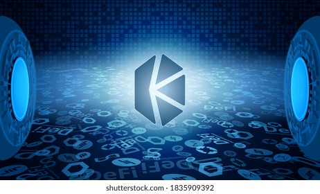 Kyber Network KNC token symbol of the DeFi system shining in the rays of light. Cryptocurrency logo icon. Decentralized finance programs. Vector EPS10.
