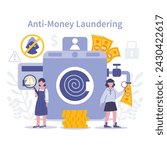 KYC concept. Anti-Money Laundering. Effective measures and vigilant scrutiny to prevent illegal financial flows and ensure compliance. Flat vector illustration.
