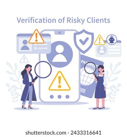 KYC concept. Verification of Risky Clients. Strategic examination of client profiles to safeguard against potential financial threats. Flat vector illustration.