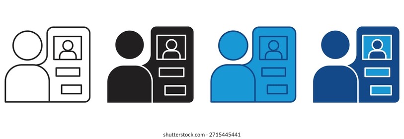 KYC icon set. Icon of KYC Form with User Image – Know Your Customer Compliance Form for Identity Verification, Flat outline icon of KYC form with user profile image for know your customer compliance. Vector illustration.