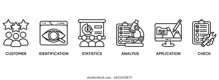 KYC ícone definir conceito de ilustração vetorial relacionar para conhecer seu cliente com ícone de consumidor, identificação, estatísticas, análise, aplicação, verificação