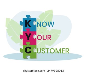 KYC - Conoce el acrónimo de tu Cliente. fondo del concepto de negocios. concepto de Ilustración vectorial con Palabras claves e íconos. ilustración de letras con íconos para el Anuncio de Web, volante, página de destino