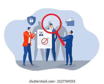 KYC or know your customer with business verifying the identity of its clients concept at the partners-to-be through a magnifying glass vector illustrator