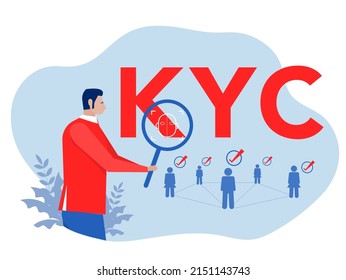 KYC or know your customer with business verifying the identity of its clients concept at the partners-to-be through a magnifying glass vector illustrator