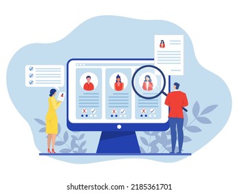 KYC or know your customer with business verifying the identity of its clients concept at the partners-to-be through a magnifying glass on laptop vector illustrator