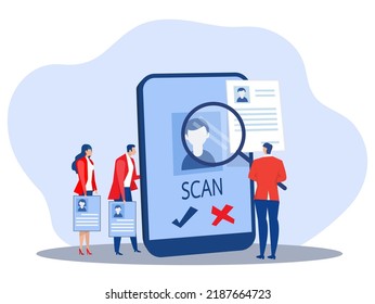 KYC or know your customer with business verifying the identity of its clients concept at the partners-to-be through a magnifying glass vector illustrator