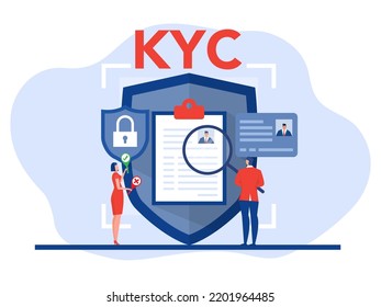 KYC or know your customer with business verifying the identity of its clients concept at the partners-to-be through a magnifying glass Idea of business identification and finance safety. 