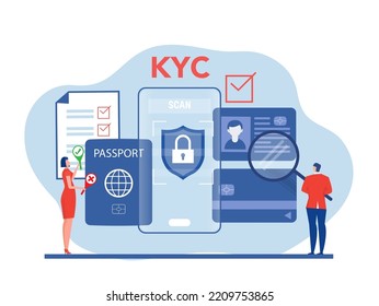 KYC or know your customer with business verifying the identity of its clients concept at the partners-to-be through a magnifying glass Idea of business identification and finance safety. 