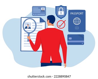 KYC or know your customer with business verifying the identity of its client's concept at the partners-to-be through a magnifying glass Idea of business identification and finance safety.