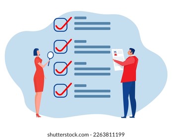 KYC or know your customer with business verifying the identity of its clients concept at the partners-to-be through a magnifying glass vector illustrator