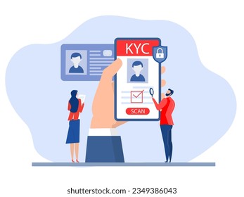 KYC or know your customer with business verifying the identity of its client's concept at the partners-to-be through a magnifying glass  of business identification and  safety.