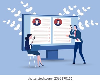 KYC or know your customer with business verifying the identity of its clients concept at the partners-to-be through a magnifying glass vector illustrator.