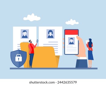 KYC or know your customer with business verifying the identity of its client's concept at the partners-to-be through a magnifying glass  of business identification and  safety.