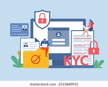 KYC or know your customer with business verifying the identity of its clients Personal data security, password protection, Internet security, or information privacy vector illustrator