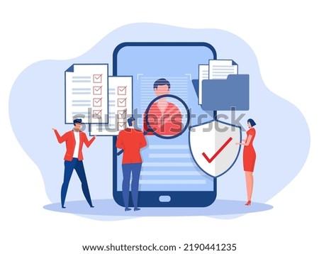 KYC or know your customer with business verifying the identity of its clients concept at the partners-to-be through a magnifying glass on laptop vector illustrator