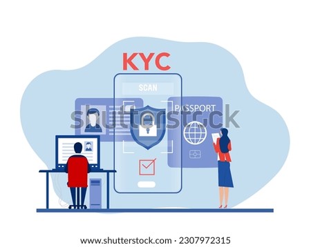 KYC or know your customer with business verifying the identity of its client's concept at the partners-to-be through a magnifying glass  of business identification and  safety.