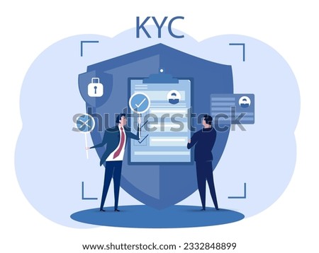 KYC or know your customer with business verifying the identity of its clients concept at the partners-to-be through a magnifying glass Idea of business identification and finance safety.
