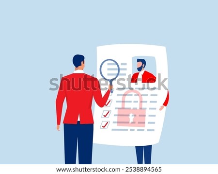 KYC or know your customer with business verifying the identity of its client's concept at the partners-to-be through a magnifying glass Idea of business identification and finance safety.