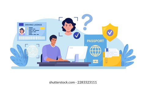 KYC or know your customer. Businessman verifying identity of its clients. Business identification and finance safety. Cyber crime. Marketing person doing research, analyzing client surveys