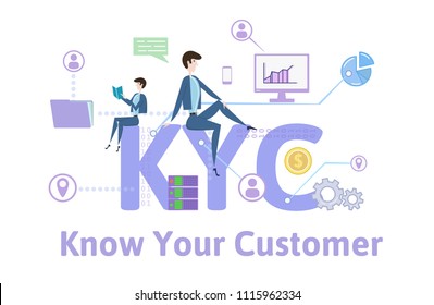 KYC, Know Your Customer. Concept With Keywords, Letters And Icons. Colored Flat Vector Illustration On White Background.