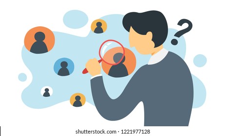 KYC Or Know Your Customer Concept. Idea Of Business Identification And Finance Safety. Man With Magnifyng Glass. Cyber Crime. Isolated Flat Illustration