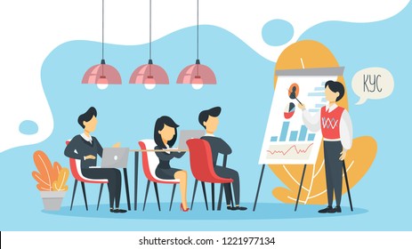 KYC or know your customer concept. Idea of business identification and finance safety. Man make presentation. Cyber crime. Isolated flat illustration