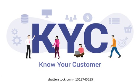 kyc know your customer concept with big word or text and team people with modern flat style - vector