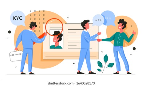 KYC or know your customer concept. Idea of business identification and finance safety. Cyber crime. Isolated vector illustration in cartoon style