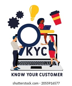 KYC or know your customer concept. Idea of business identification and finance safety. man with magnifyng glass. Cyber crime. Isolated flat illustration