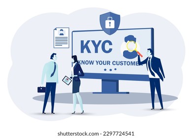 KYC, Know Your Customer Concept, Business Verifying of Clients Identity and Assessing their Suitability, Businesspeople  Learning Customer Profile.Vector Illustration.
