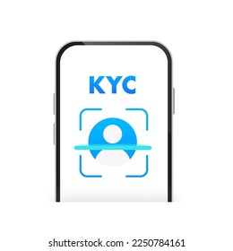 KYC - Kennen Sie das Vektorsymbol Ihres Kunden. Persönlichkeitszeichen einzeln auf weißem Hintergrund. Personenbezogene Daten für das Identifizierungskonzept. KYC Verification on the phone. Vektorgrafik