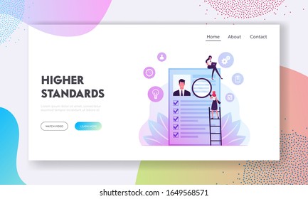 Kyc or Know Your Customer Website Landing Page. Business Identification, Finance Safety. Woman with Magnifying Glass Learn Profile of Man Bank Client Web Page Banner. Cartoon Flat Vector Illustration
